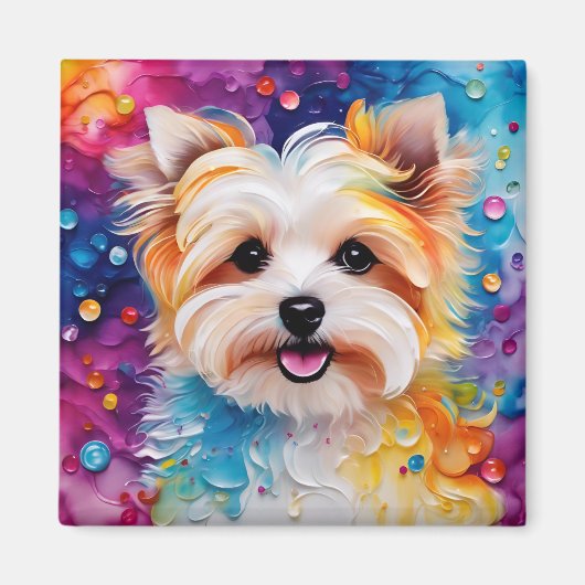 Farbenfrohe Yorkie Magnet zu Brighen (Vorne)