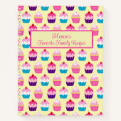 Farbenfrohe Yummy Cupcakes-Muster auf gelbem Noteb Notizblock (Vorderseite)
