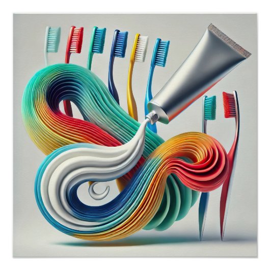 Farbenfrohe Zahnpasta & Zahnbürste Abstrakte Kunst Poster (Vorderseite)