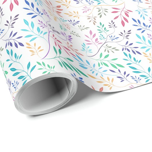 Farbenfrohe zarte Blätter Nahtloses Muster Geschenkpapier (Rolleneckpunkt)