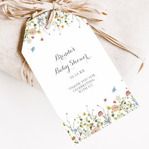 Farbenfrohe zarte Wildblumen-Baby-Party Geschenkanhänger