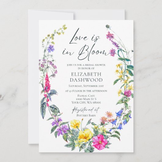 Farbenfrohe zarte Wildblumen Blumenkohl Brautparty Einladung (Vorderseite)