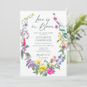 Farbenfrohe zarte Wildblumen Blumenkohl Brautparty Einladung (Stehend Vorderseite)