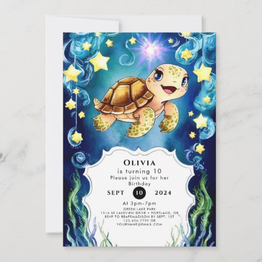 Farbenfrohe Zauberschildkröte zum Geburtstag Einladung (Vorderseite)