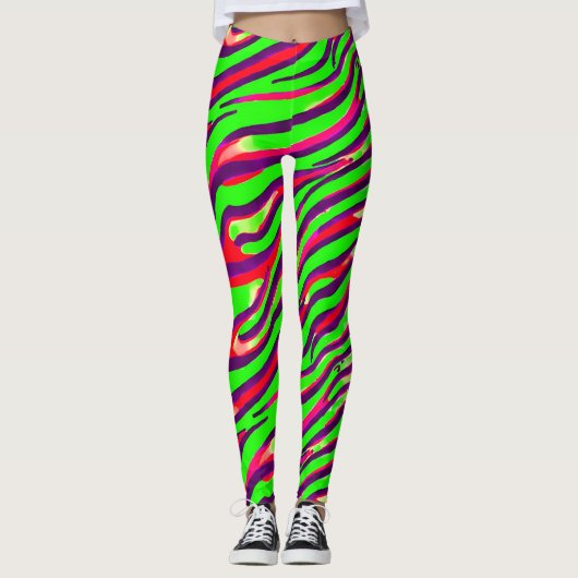 Farbenfrohe Zebra-Druckleiste Abstraktes Muster Leggings (Vorderseite)