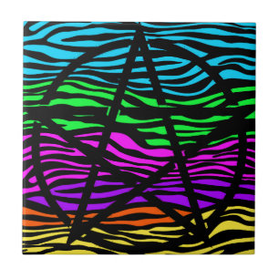 Farbenfrohe Zebra Print Pentagramm Fliese