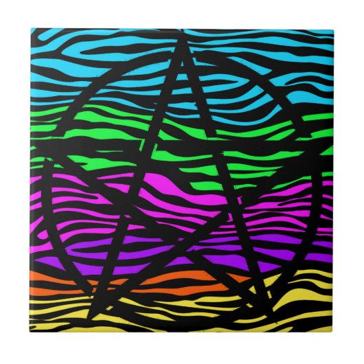 Farbenfrohe Zebra Print Pentagramm Fliese (Vorderseite)