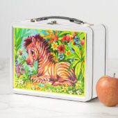 Farbenfrohe Zebradrucke der 60er Jahre Metall Brotdose (Beispiel)