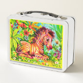 Farbenfrohe Zebradrucke der 60er Jahre Metall Brotdose (Rückseite)