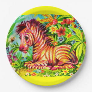Farbenfrohe Zebradrucke der 60er Jahre Pappteller