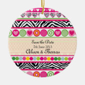 Farbenfrohe Zebraherzen "Save the Date" Ornament (Vorne)