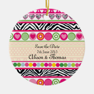 Farbenfrohe Zebraherzen "Save the Date" Ornament