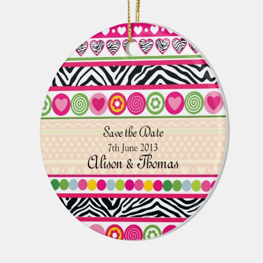 Farbenfrohe Zebraherzen "Save the Date" Ornament (Links)