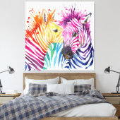 Farbenfrohe Zebras Grosse Aquarelle Art Canvas Dru Leinwanddruck (Insitu (Schlafzimmer))