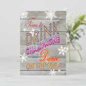 Farbenfrohe Zeit, Champagner auf Holz einladen Einladung (Stehend Vorderseite)