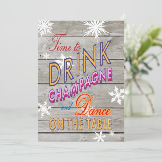 Farbenfrohe Zeit, Champagner auf Holz einladen Einladung (Stehend Vorderseite)