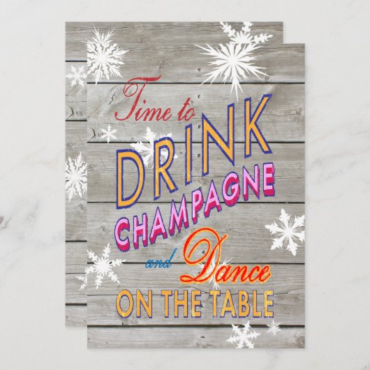 Farbenfrohe Zeit, Champagner auf Holz einladen Einladung (Vorne/Hinten)