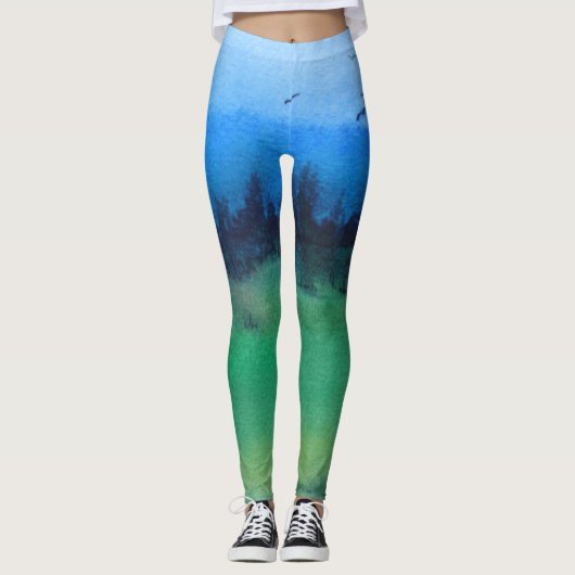 farbenfrohe zeitgenössische abstrakte Landschaftsg Leggings (Vorderseite)