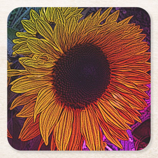 farbenfrohe zeitgenössische große gelbe Sonnenblum Rechteckiger Pappuntersetzer (Vorderseite)