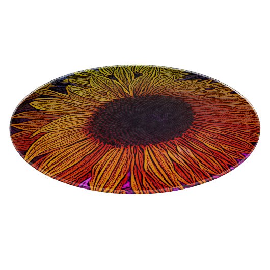 farbenfrohe zeitgenössische große gelbe Sonnenblum Schneidebrett (Ecke)