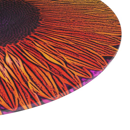 farbenfrohe zeitgenössische große gelbe Sonnenblum Schneidebrett (Ecke)