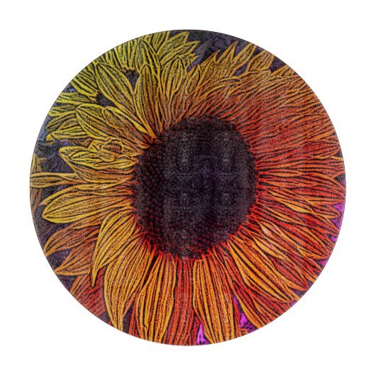 farbenfrohe zeitgenössische große gelbe Sonnenblum Schneidebrett (Vorderseite)