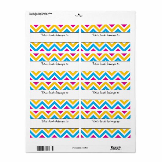 Farbenfrohe Zickzack "Dieses Buch gehört zu"-Label (Vorne)
