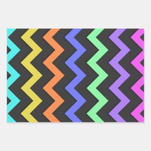 Farbenfrohe Zickzack lebendige Coole Sommerkulisse Geschenkpapier Set (Vorderseite 3)