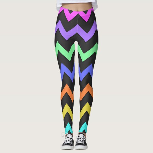 Farbenfrohe Zickzack lebendige Coole Sommerkulisse Leggings (Vorderseite)