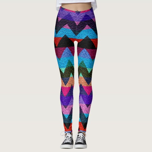 Farbenfrohe Zickzack moderne Leder #10 Leggings (Vorderseite)
