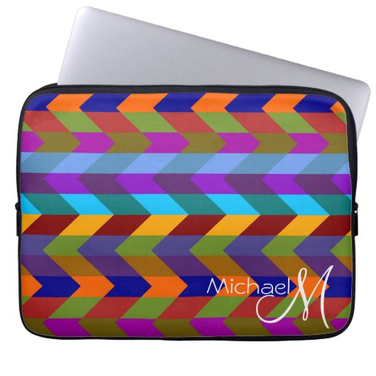 Farbenfrohe Zickzack Zigzag Muster Custom Monogram Laptopschutzhülle (Vorderseite)