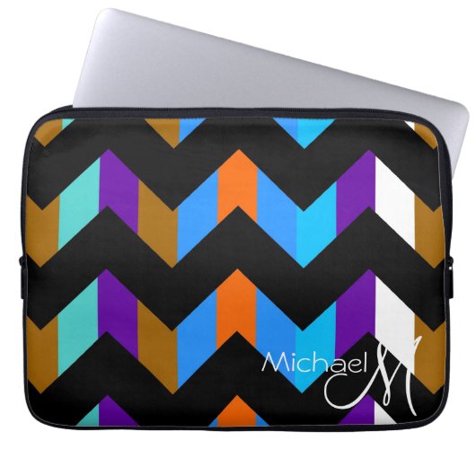 Farbenfrohe Zickzack Zigzag Muster Custom Monogram Laptopschutzhülle (Vorderseite)