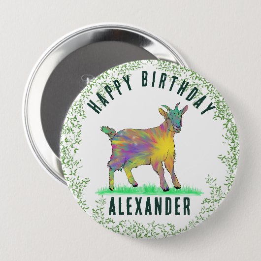 Farbenfrohe Ziege den Namen hinzufügen Happy Gebur Button (Vorne & Hinten)