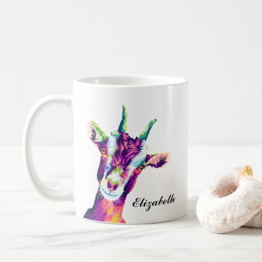 Farbenfrohe Ziege Pop Art Personalisiert Kaffee Ta Kaffeetasse (Mit Donut)