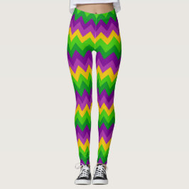 Farbenfrohe Zig Zag Streifen Mardi Gras Karneval P Leggings