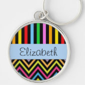 Farbenfrohe Zigzag, bunte Streifen, Ihr Name Schlüsselanhänger (Vorne)