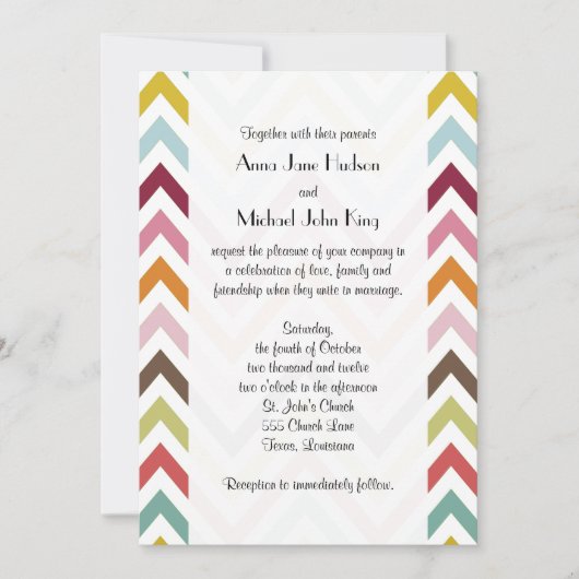 Farbenfrohe Zigzag, Regenbogen Zigzag, Zickzack, H Einladung (Vorderseite)