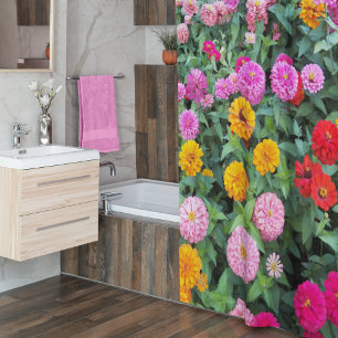 Farbenfrohe Zinnia-Blume Duschvorhang