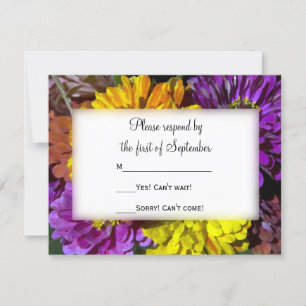 Farbenfrohe Zinnia-Blume Hochzeit RSVP Karte