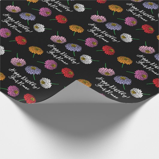 Farbenfrohe Zinnia-Blume zeichnete Brauch Geburtst Geschenkpapier (Ecke)