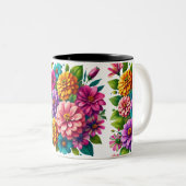 Farbenfrohe Zinnia & Cosmos Mix Zweifarbige Tasse (VorderseiteRechts)