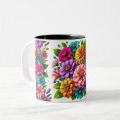Farbenfrohe Zinnia & Cosmos Mix Zweifarbige Tasse (Vorderseite Links)