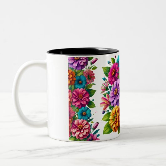 Farbenfrohe Zinnia & Cosmos Mix Zweifarbige Tasse (Links)