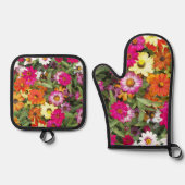 Farbenfrohe Zinnia Garden Ofenhandschuh & Topflappen-Set (Vorderseite)