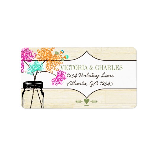 Farbenfrohe Zinnia Mason Jar Wild Blume Wedding Adressaufkleber (Vorne)