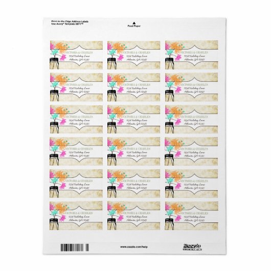 Farbenfrohe Zinnia Mason Jar Wild Blume Wedding Adressaufkleber (Vorne)