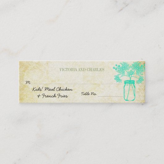 Farbenfrohe Zinnia Mason Jar Wild Blume Wedding Me Mini Visitenkarte (Vorderseite)