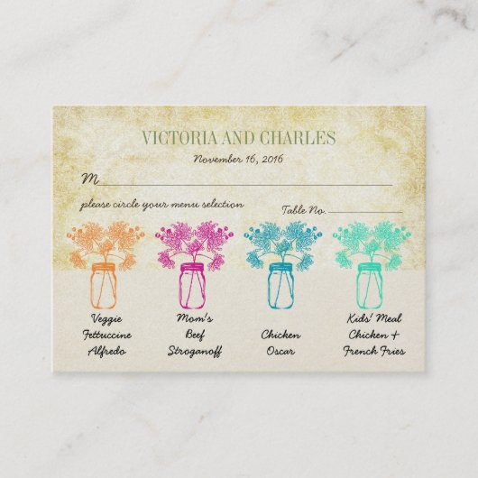 Farbenfrohe Zinnia Mason Jar Wild Blume Wedding Telefonnummerkarte (Vorderseite)