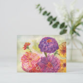 Farbenfrohe Zinnias Postkarte (Stehend Vorderseite)