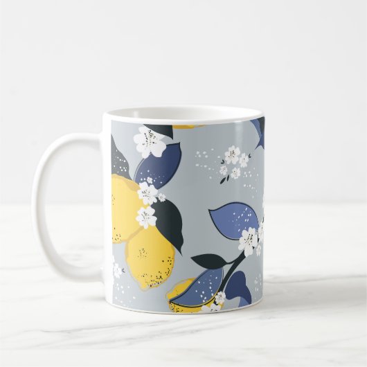 Farbenfrohe Zitronen: Zitrusblumenmuster Kaffeetasse (Links)